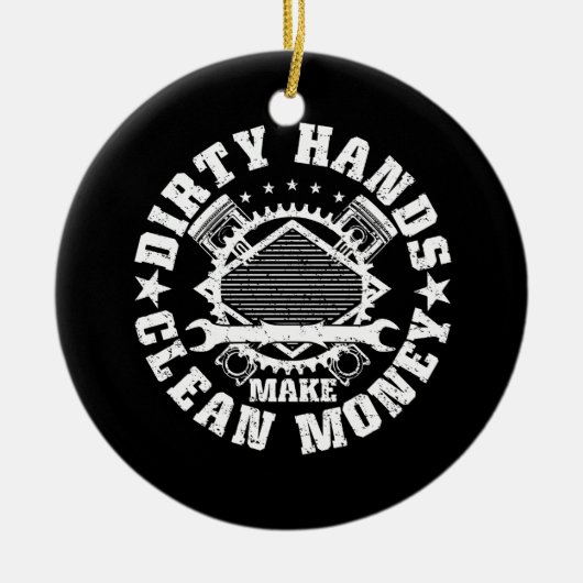 Schmutzige Hände machen sauberes Geld zu einem son Keramik Ornament (Vorne)