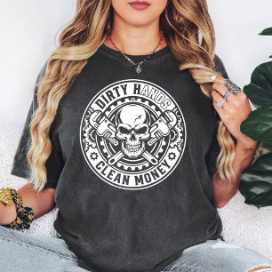 Schmutzige Hände sauberes Geld Totenkopf Schrauben T-Shirt