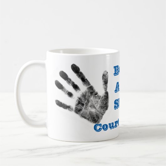 Schmutzige handprint Tasse, Mechaniker, Forensics, Kaffeetasse (Links)