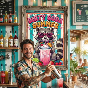 Schmutzige Sommerlimonade Waschbär Sommergetränk U Poster