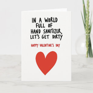 Schmutzige Valentinstagskarte mit Händedesinfektio Karte