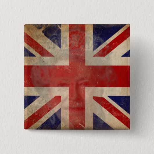 Schmutziger BRITISCHER Flaggen-Knopf mit Königin Button (Vorderseite)