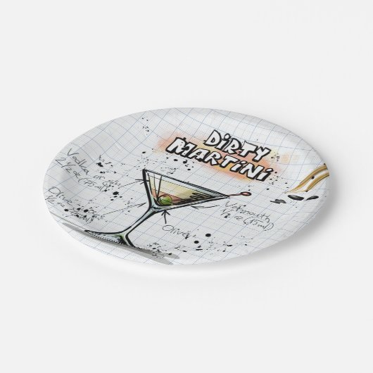 Schmutziger Martini Pappteller (Schrägansicht)