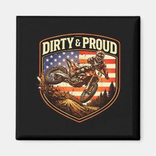 Schmutziger und stolzer Dirtbike-Fahrer amerikanis Magnet
