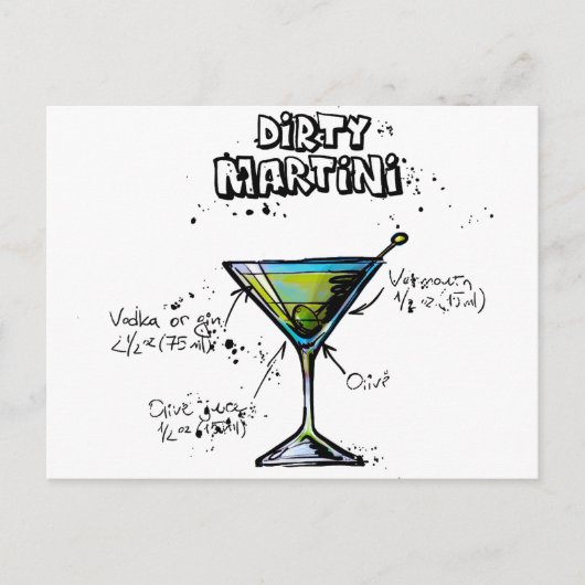 Schmutziges Martini-Cocktail-Rezept Postkarte (Vorderseite)