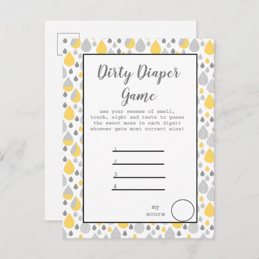 Schmutziges Windelspiel-Babyduschen-Party Ankündigungspostkarte (Vorne/Hinten)