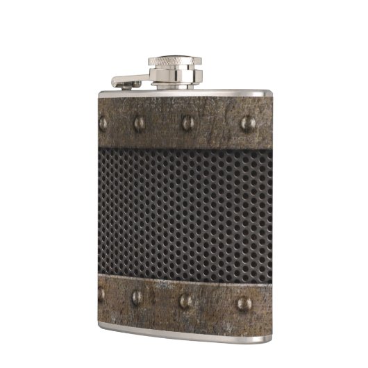 Schmutzmetallhintergrund Flachmann (Links)