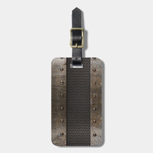 Schmutzmetallhintergrund Gepäckanhänger (Vorderseite vertikal)