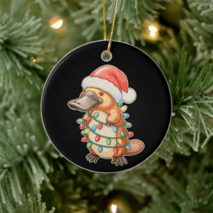 Schnabeltier Weihnachtsmann Hut Weihnachtsbeleucht Keramik Ornament