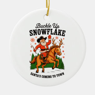 Schnall An Schneeschuh Rodeo Cowboy Weihnachtsmann Keramik Ornament