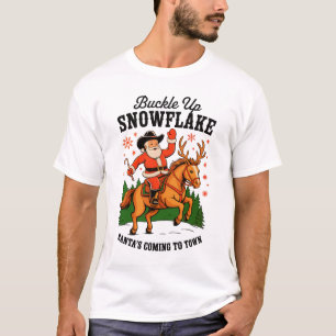 Schnall An Schneeschuh Rodeo Cowboy Weihnachtsmann T-Shirt