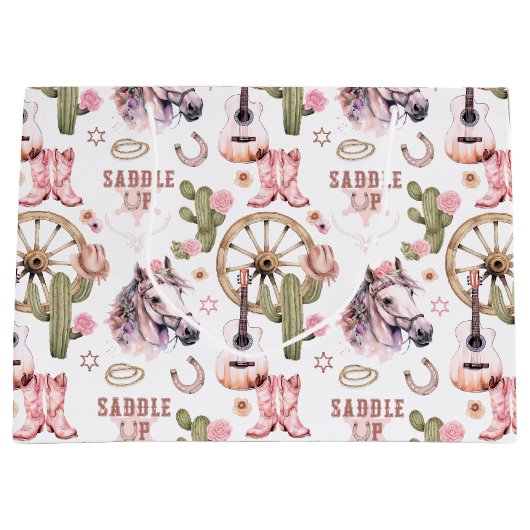 Schnallen Sie das Cowgirl Pink Western Geschenktas Große Geschenktüte (Vorderseite)