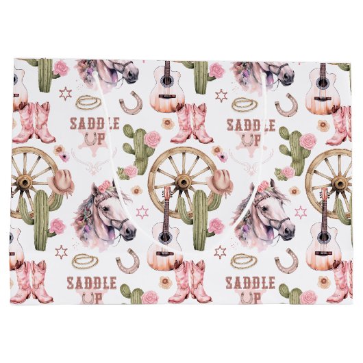 Schnallen Sie das Cowgirl Pink Western Geschenktas Große Geschenktüte (Rückseite)