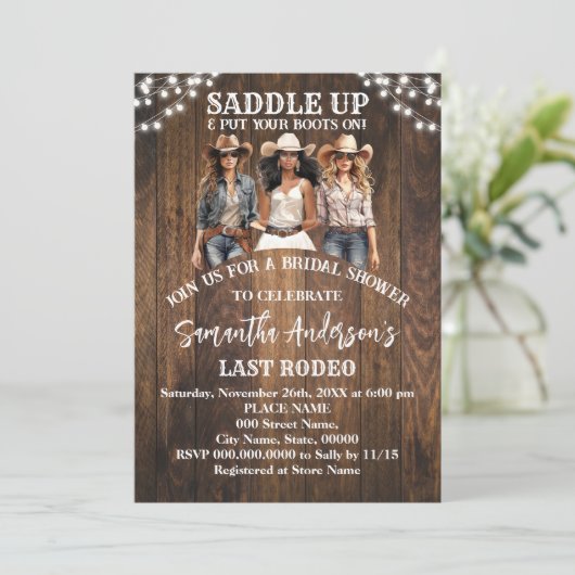 Schnallen Sie sich das Brautparty mit den Stiefeln Einladung (Stehend Vorderseite)