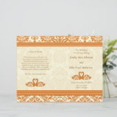 Schnappdragon Coral Vintag Damask Hochzeitsprogram (Stehend Vorderseite)