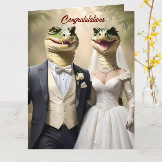 "Schnappschuss Liebe: Eine krokodilische Hochzeits Karte (Gelbe Blume)