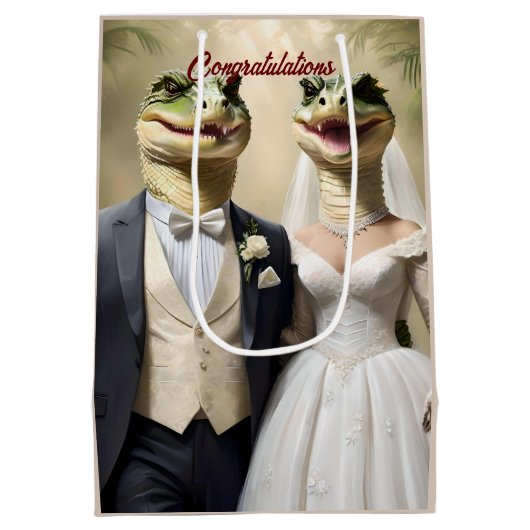 "Schnappschuss Liebe: Eine krokodilische Hochzeits Mittlere Geschenktüte (Rückseite)