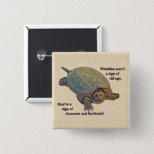 Schnappschuss Schildkröte zerknitterte alte Weishe Button (Vorne & Hinten)