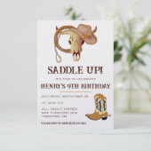 Schnappt euch! Es ist Zeit zu feiern! Cowboy Birth Einladung (Stehend Vorderseite)