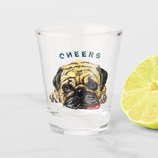 Schnapsglas mit Mops-Hund - Prost (Vorderseite)