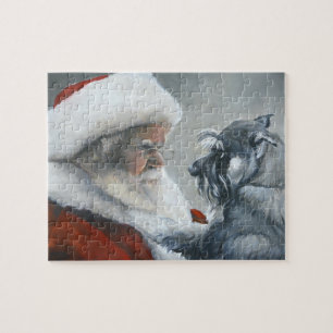 Schnauzer and Santa Claus Pet Dog Art Puzzle
