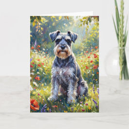 Schnauzer auf einer Wiesenblumenwiese Karte