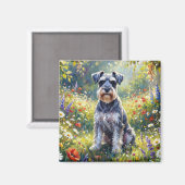 Schnauzer auf einer Wiesenblumenwiese Magnet (Vorderseite/Rückseite)