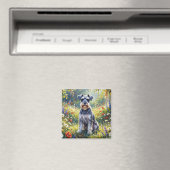 Schnauzer auf einer Wiesenblumenwiese Magnet (In Situ (Geschirrspüler))