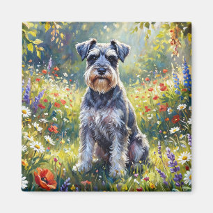 Schnauzer auf einer Wiesenblumenwiese Magnet