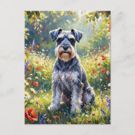 Schnauzer auf einer Wiesenblumenwiese Postkarte