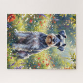 Schnauzer auf einer Wiesenblumenwiese Puzzle (Horizontal)