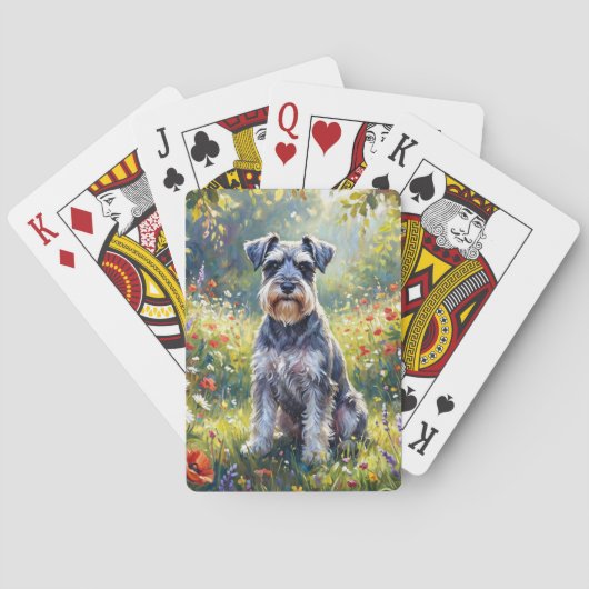 Schnauzer auf einer Wiesenblumenwiese Spielkarten (Rückseite)