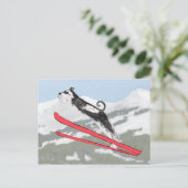 Schnauzer auf Skis! Postkarte (Stehend Vorderseite)