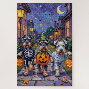 Schnauzer beim Süßigkeitenbetteln in Halloween-Kos Puzzle