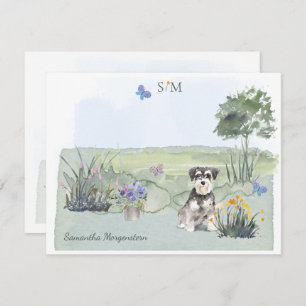 Schnauzer Butterfly Meadow Monogram & Name Mitteilungskarte