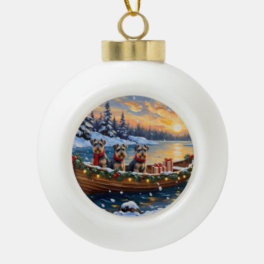 Schnauzer Christmas Boat Holiday Keramik Kugel-Ornament (Vorderseite)