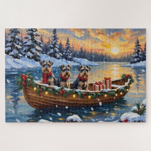 Schnauzer Christmas Boat Holiday Puzzle (Horizontal)