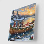 Schnauzer Christmas Boat Holiday Quadratische Wanduhr (Winkel)