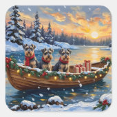 Schnauzer Christmas Boat Holiday Quadratischer Aufkleber (Vorderseite)