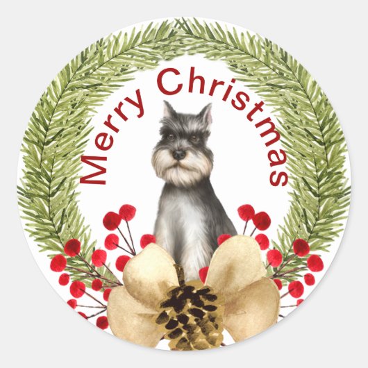 Schnauzer Christmas Classic Round Sticker (Vorderseite)