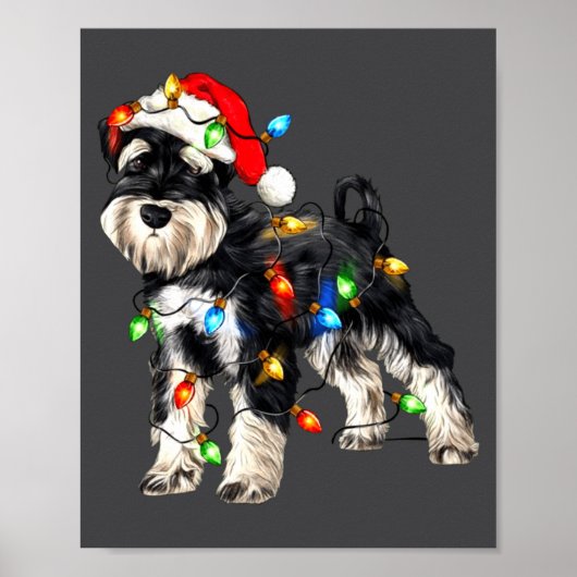 Schnauzer Christmas Dog Christmas Lights Santa Hat Poster (Vorne)