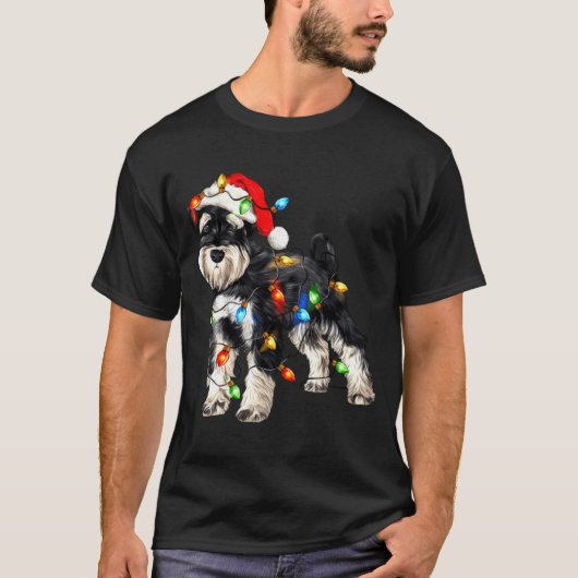 Schnauzer Christmas Dog Christmas Lights Santa Hat T-Shirt (Vorderseite)