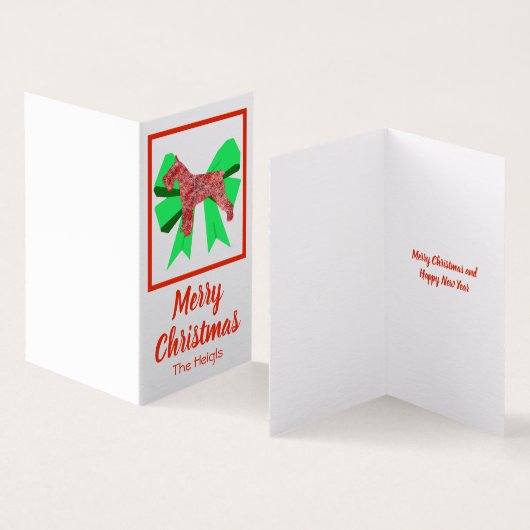 Schnauzer Christmas Dog & Green Bow Geschenkmarke (Innenseite und Außenseite)