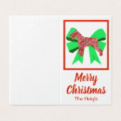 Schnauzer Christmas Dog & Green Bow Geschenkmarke (Außenseite Aufgefaltet)