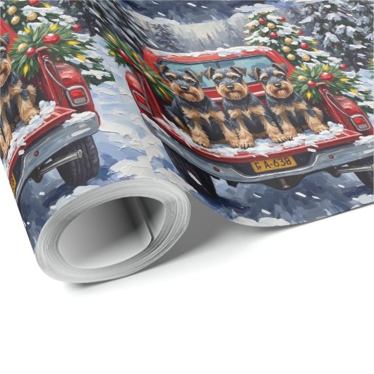 Schnauzer Christmas Red Truck Holiday Geschenkpapier (Rolleneckpunkt)