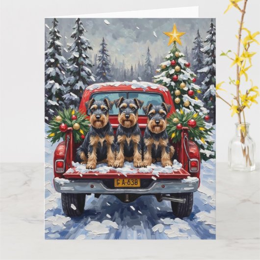 Schnauzer Christmas Red Truck Holiday Karte (Gelbe Blume)