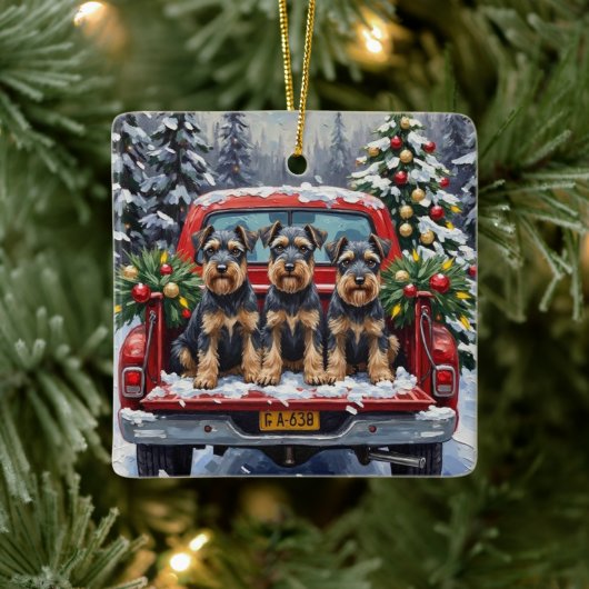 Schnauzer Christmas Red Truck Holiday Keramikornament (Baum)