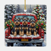 Schnauzer Christmas Red Truck Holiday Keramikornament (Rückseite)