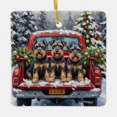 Schnauzer Christmas Red Truck Holiday Keramikornament (Vorderseite)