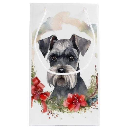 Schnauzer Christmas Wreath Festivals Kleine Geschenktüte (Rückseite)